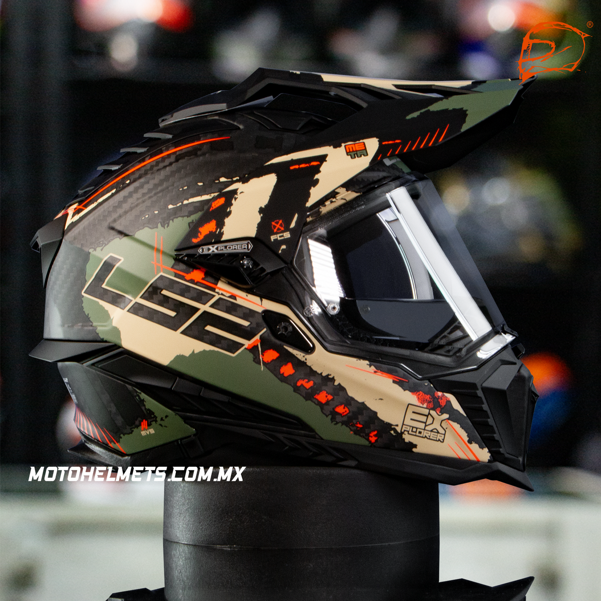 Casco Carbono LS2 Explorer Extend Verde Militar Mate MX701