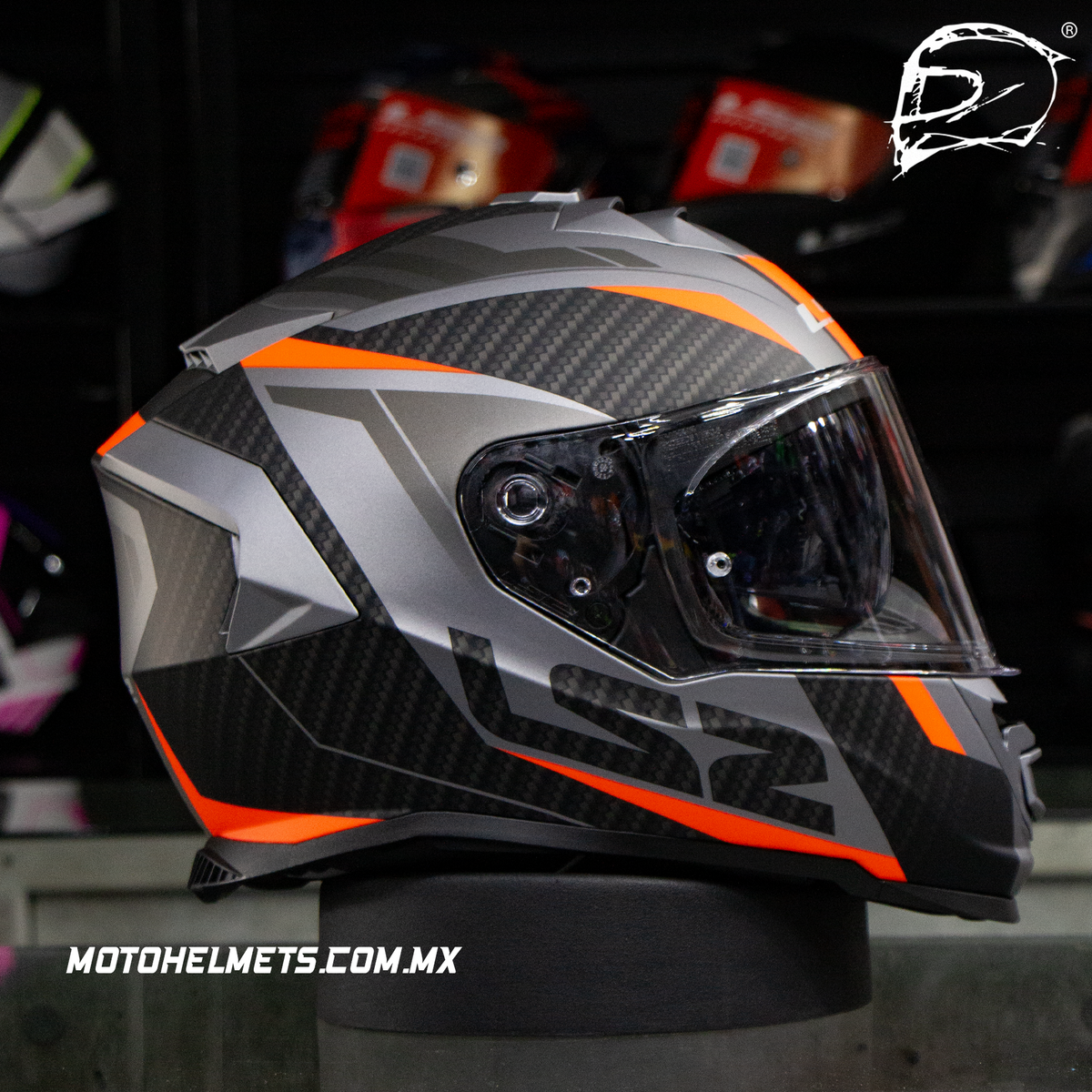 CASCO INTEGRAL LS2 STORM II FF800 RACER NEGRO NARANJA FLUO