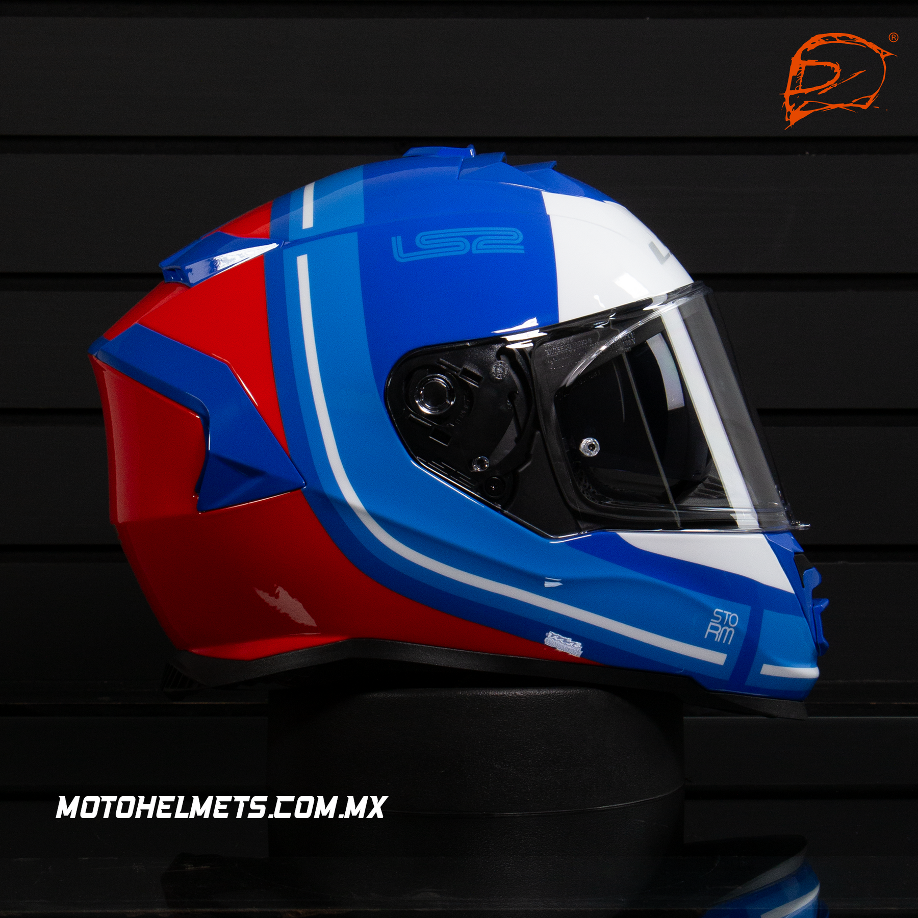 CASCO INTEGRAL LS2 STORM II RACER FF800 BCO/ROJ/NGO/AZL