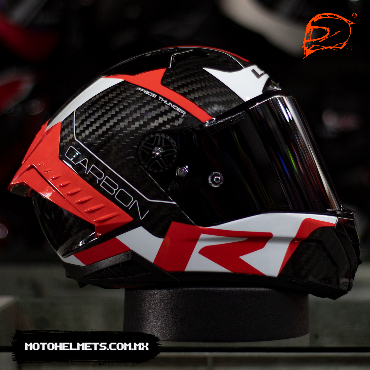 Casco Integral LS2 Thunder Carbono Racing Rojo Blanco FF805