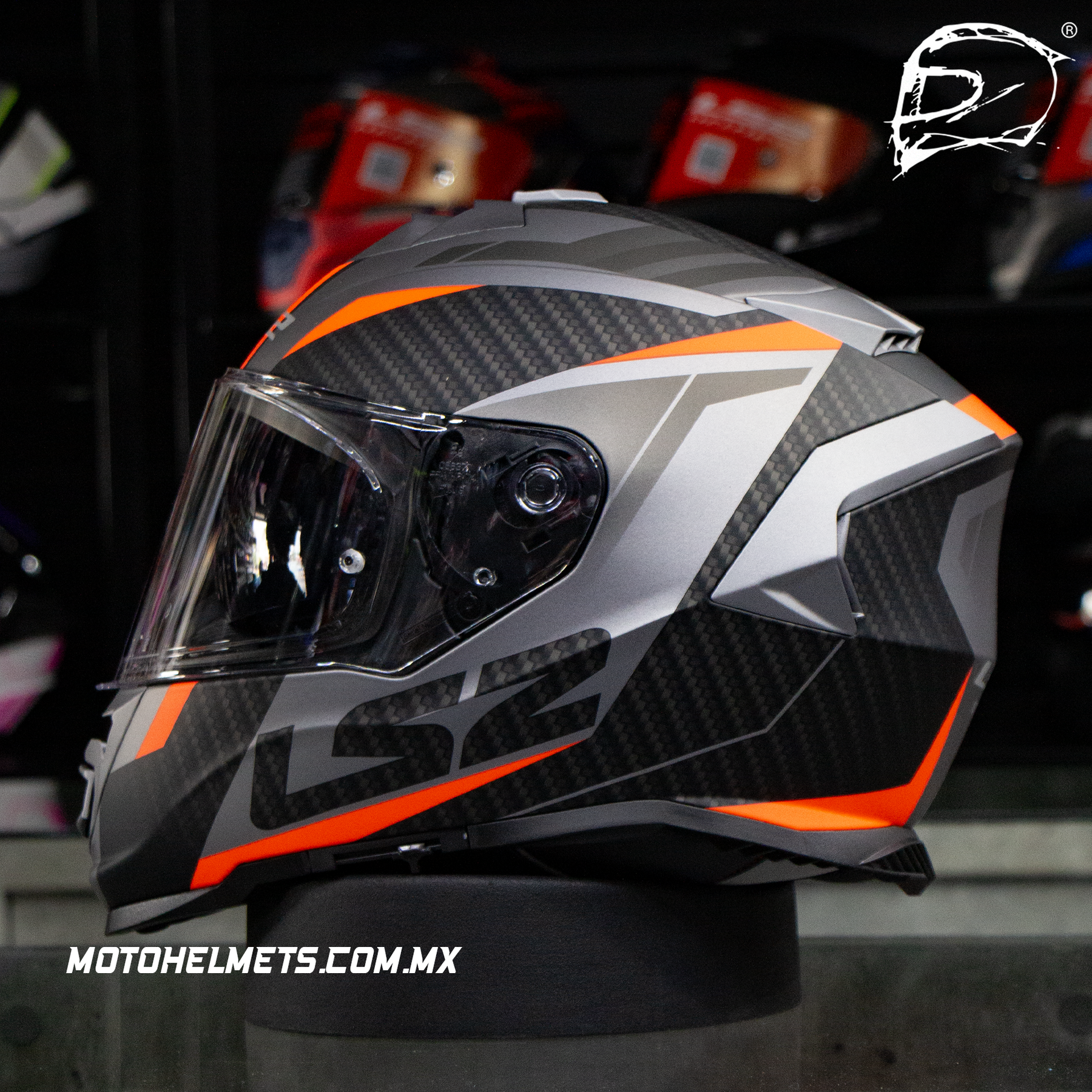 CASCO INTEGRAL LS2 STORM II FF800 RACER NEGRO NARANJA FLUO