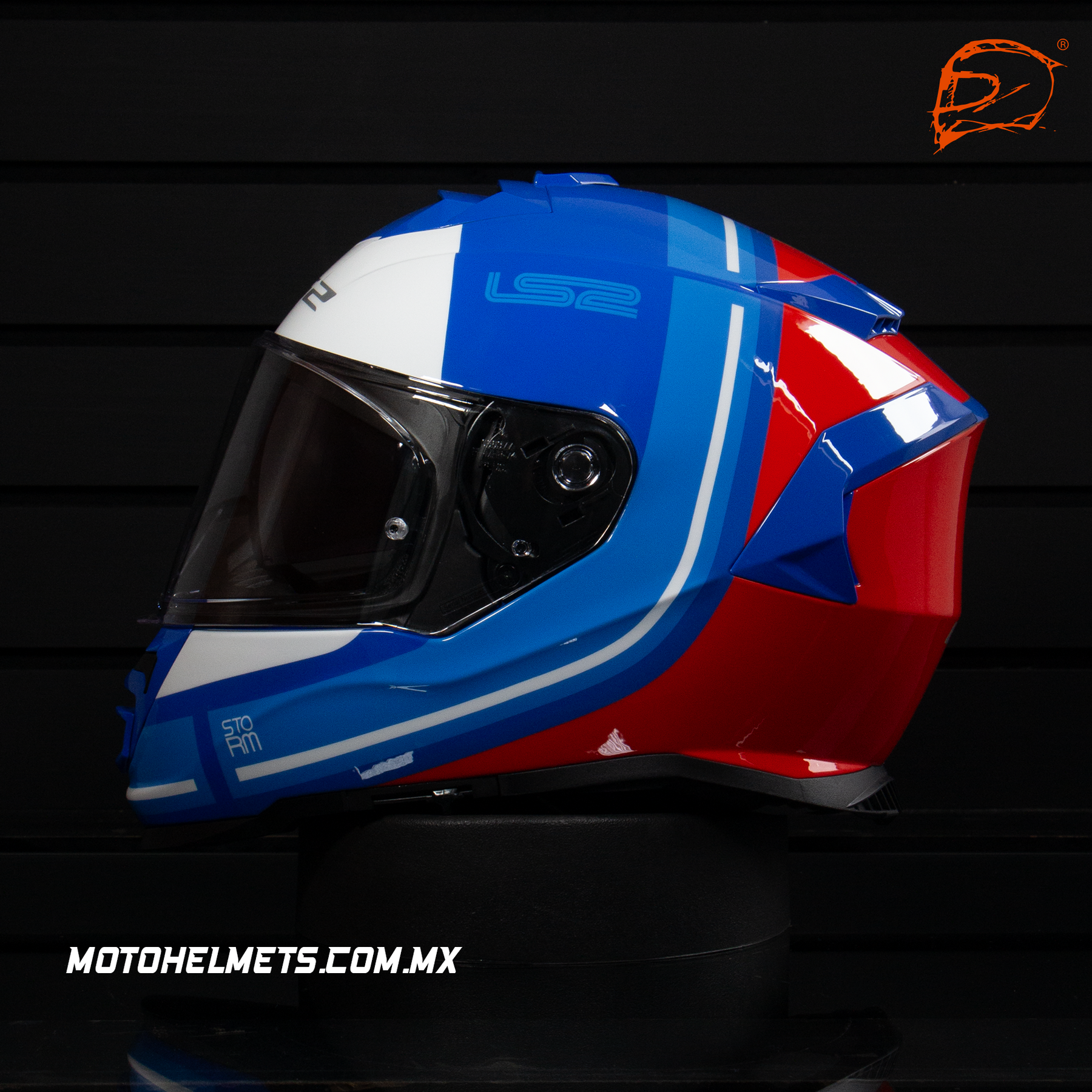 CASCO INTEGRAL LS2 STORM II RACER FF800 BCO/ROJ/NGO/AZL