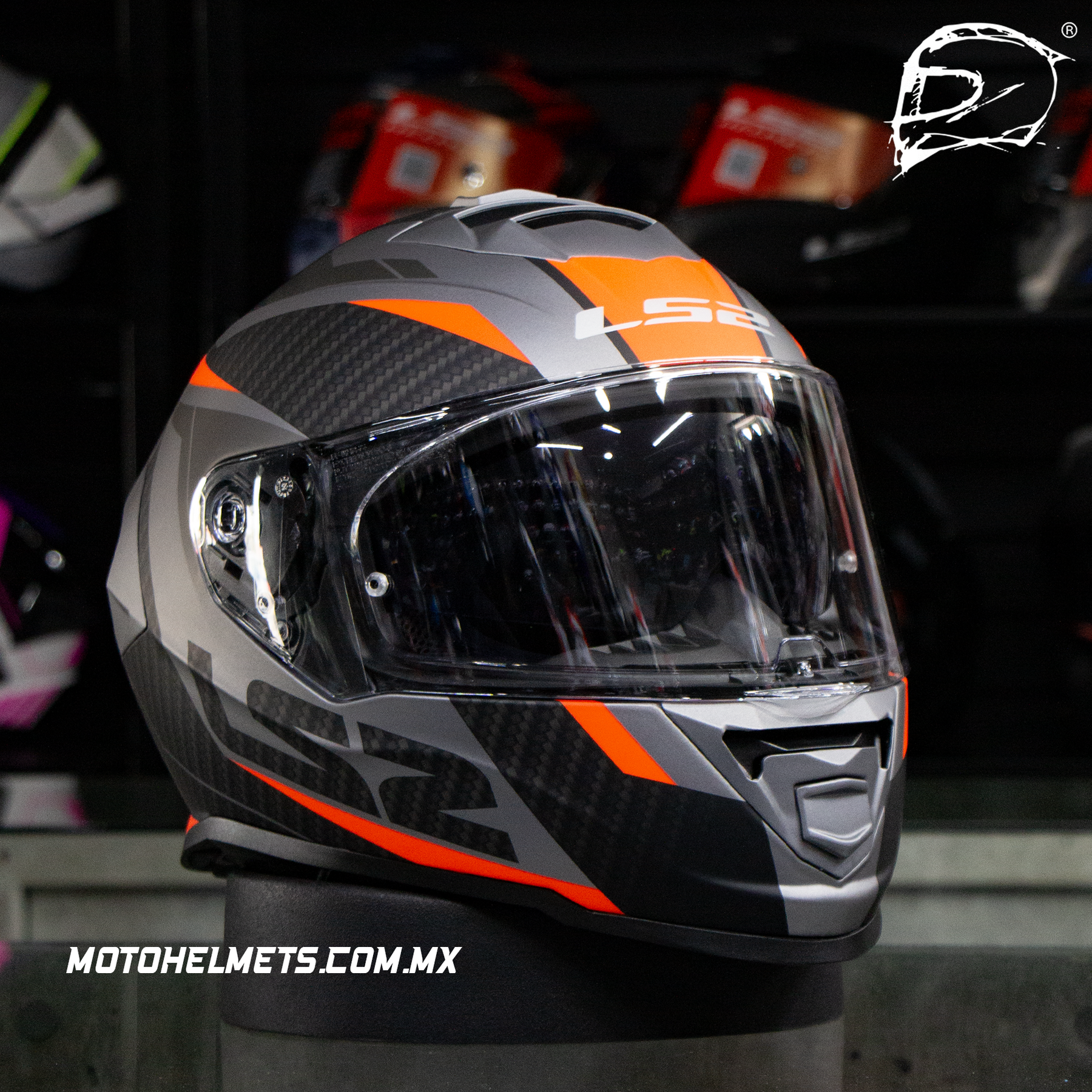 CASCO INTEGRAL LS2 STORM II FF800 RACER NEGRO NARANJA FLUO