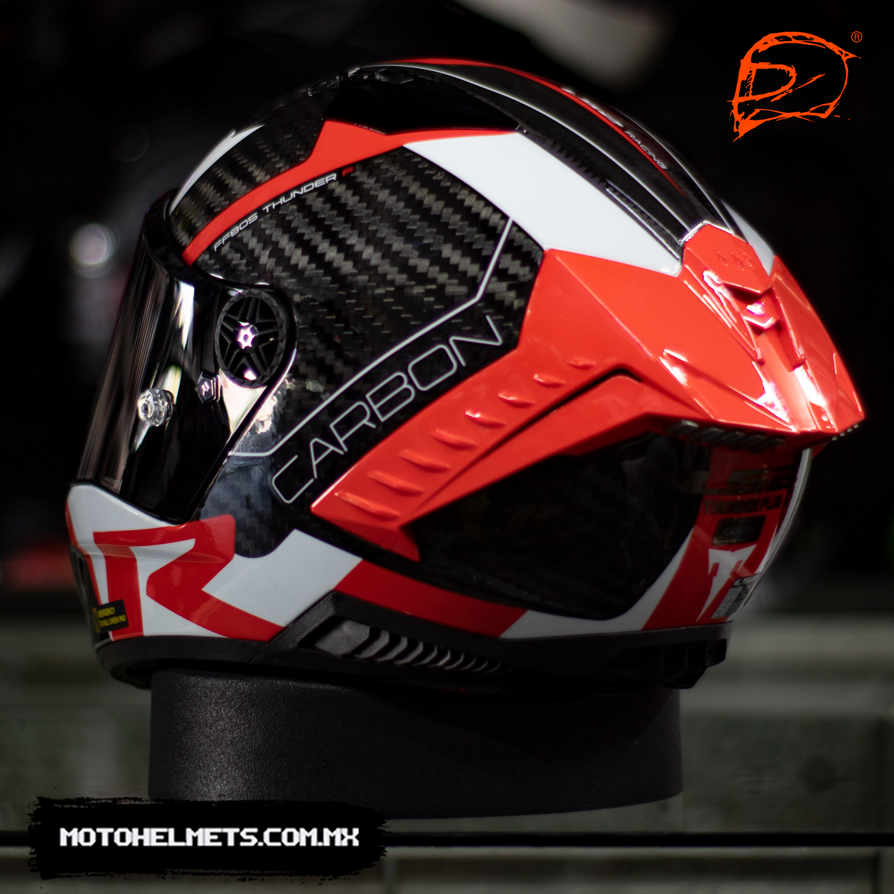 Casco Integral LS2 Thunder Carbono Racing Rojo Blanco FF805