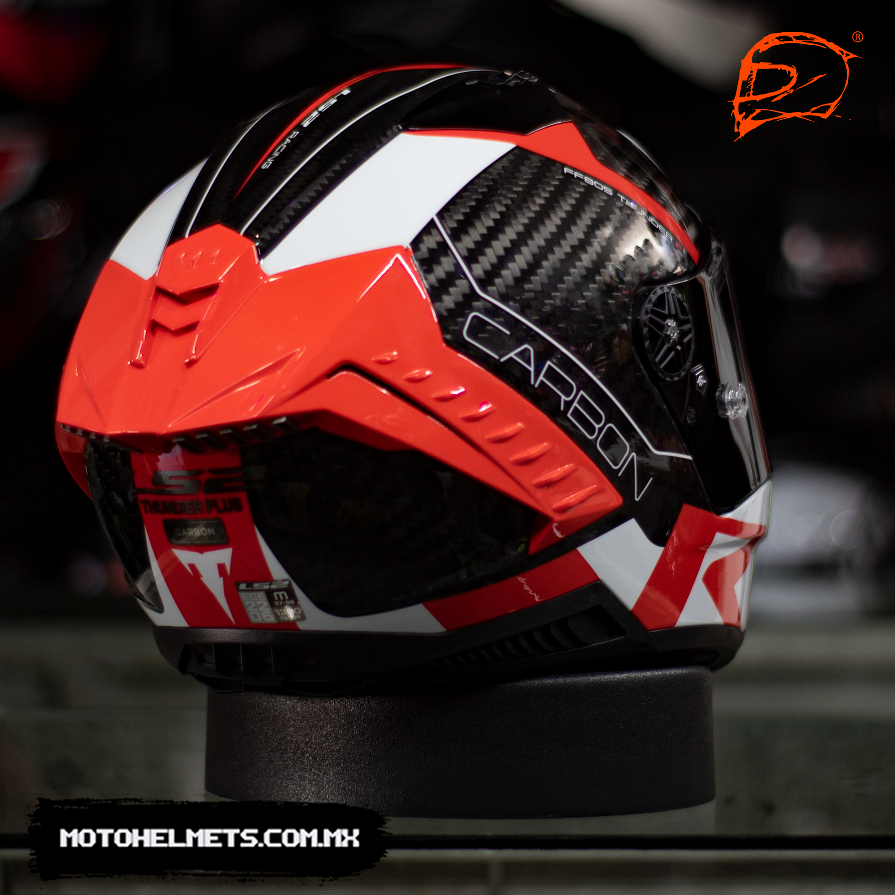 Casco Integral LS2 Thunder Carbono Racing Rojo Blanco FF805