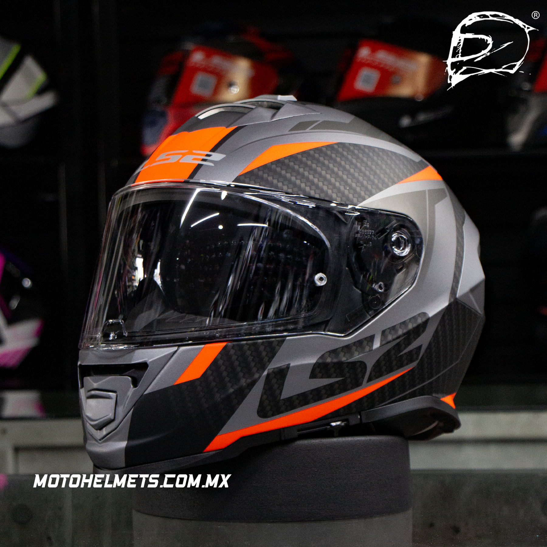 CASCO INTEGRAL LS2 STORM II FF800 RACER NEGRO NARANJA FLUO