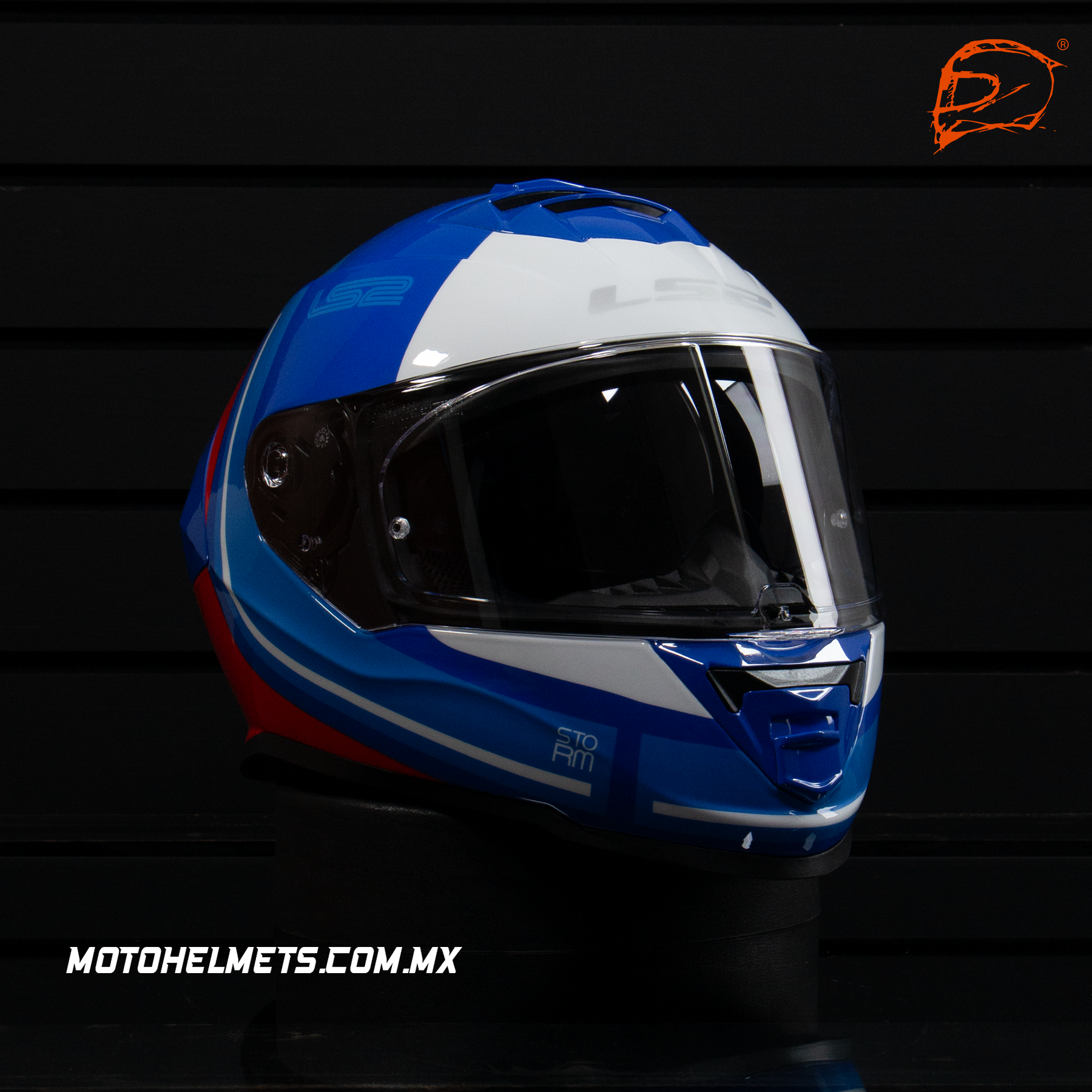 CASCO INTEGRAL LS2 STORM II RACER FF800 BCO/ROJ/NGO/AZL