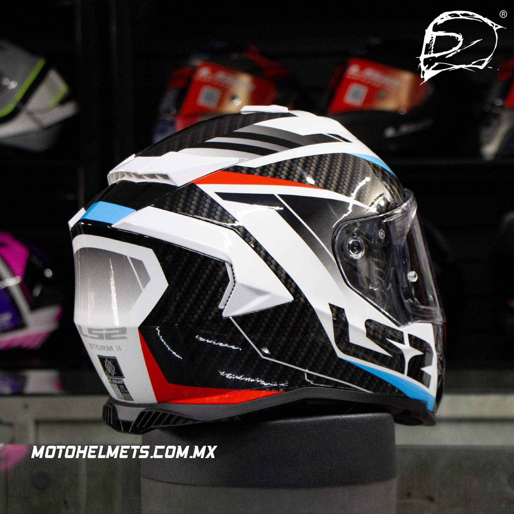 CASCO INTEGRAL LS2 STORM RACER II FF800 BLANCO ROJO AZUL