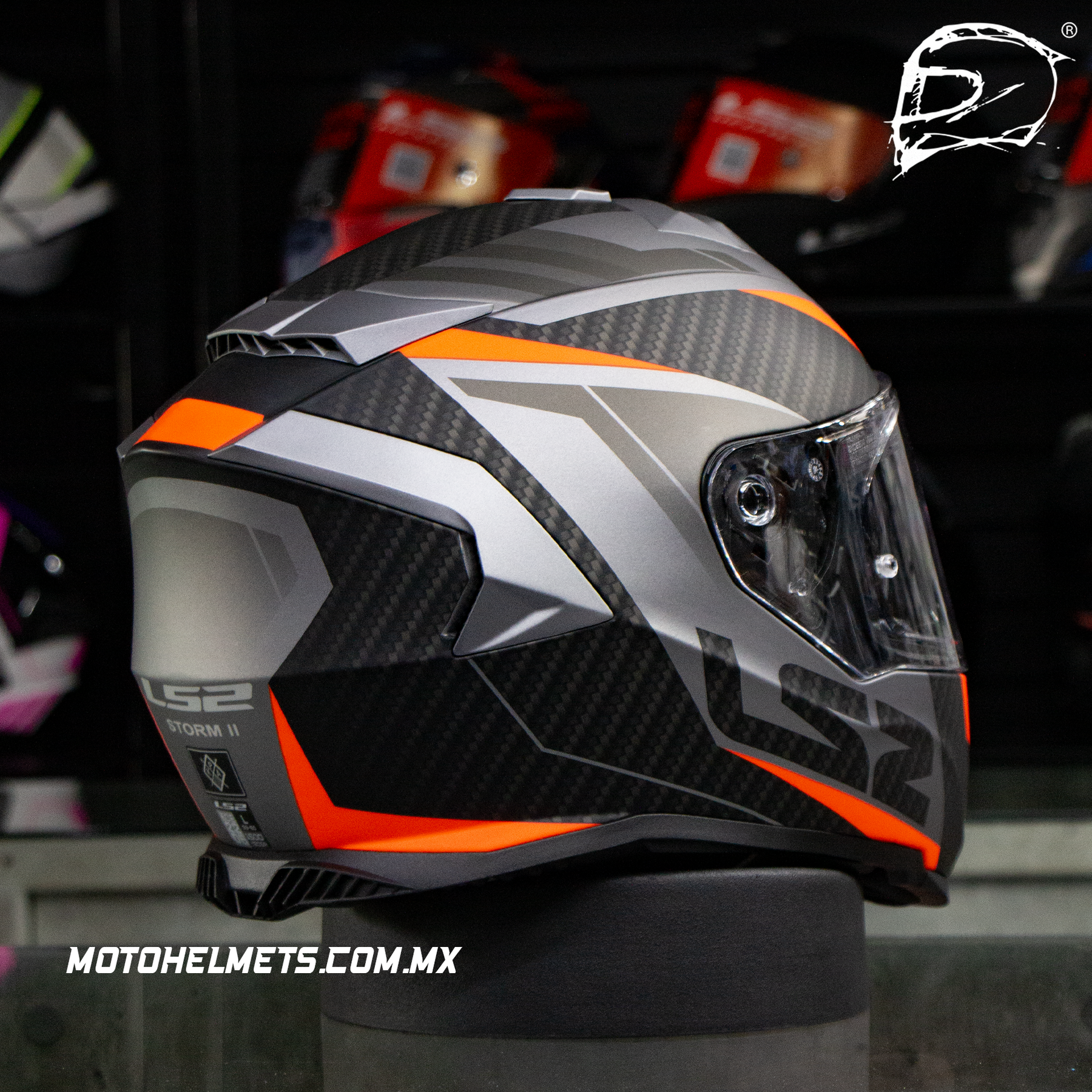 CASCO INTEGRAL LS2 STORM II FF800 RACER NEGRO NARANJA FLUO