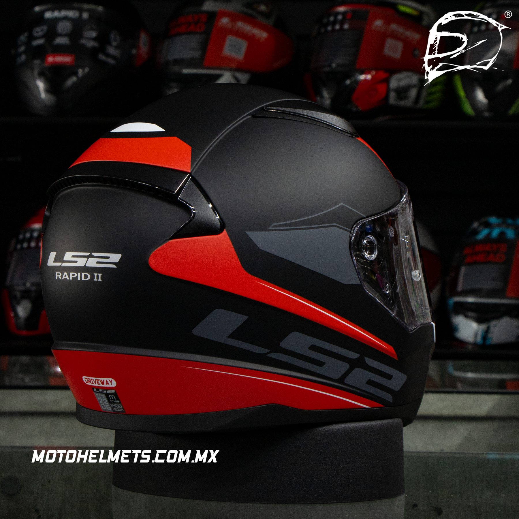 Casco Integral LS2 Rapid II Driveway Negro Rojo FF353