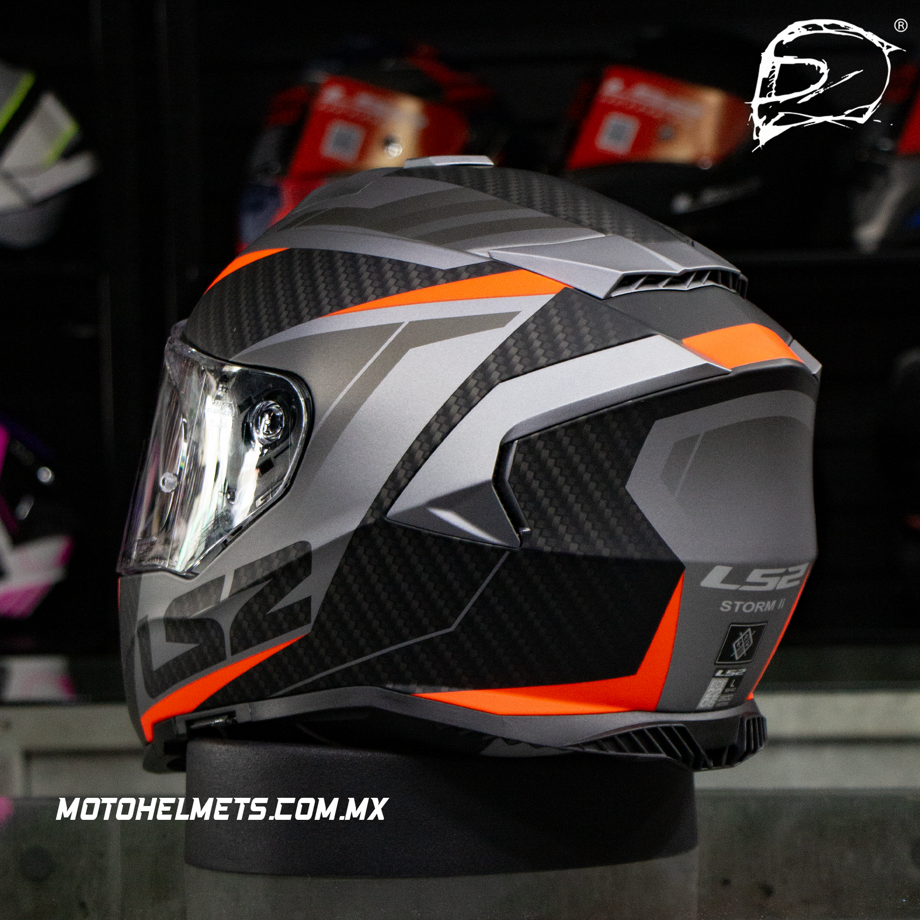 CASCO INTEGRAL LS2 STORM II FF800 RACER NEGRO NARANJA FLUO