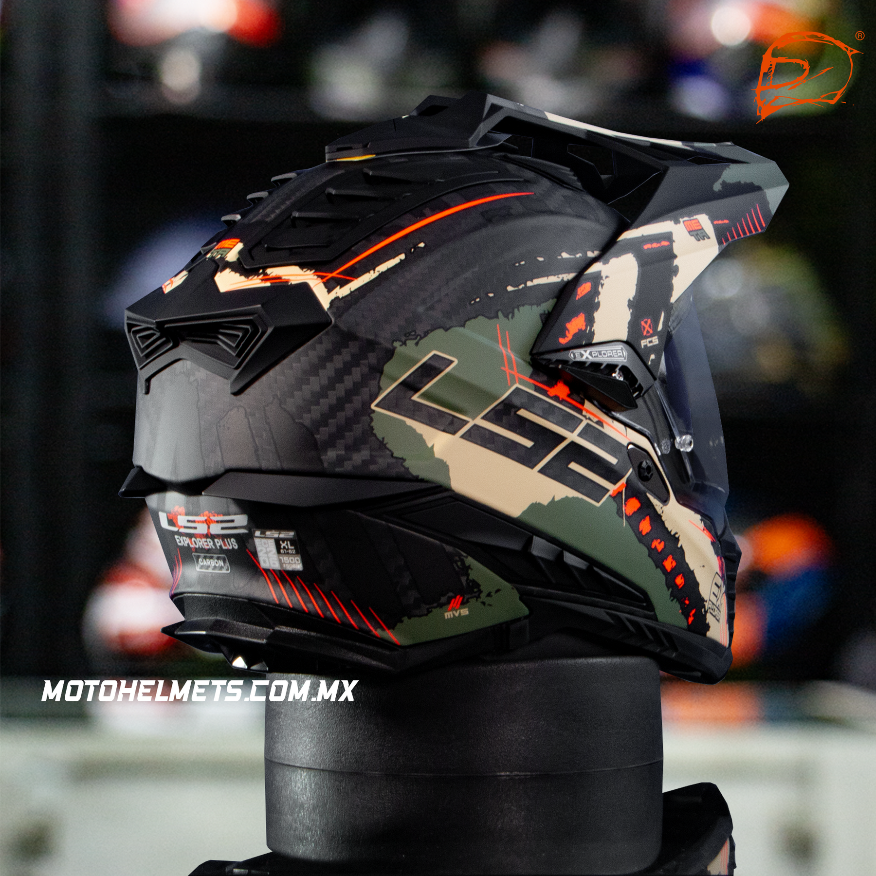 Casco Carbono LS2 Explorer Extend Verde Militar Mate MX701