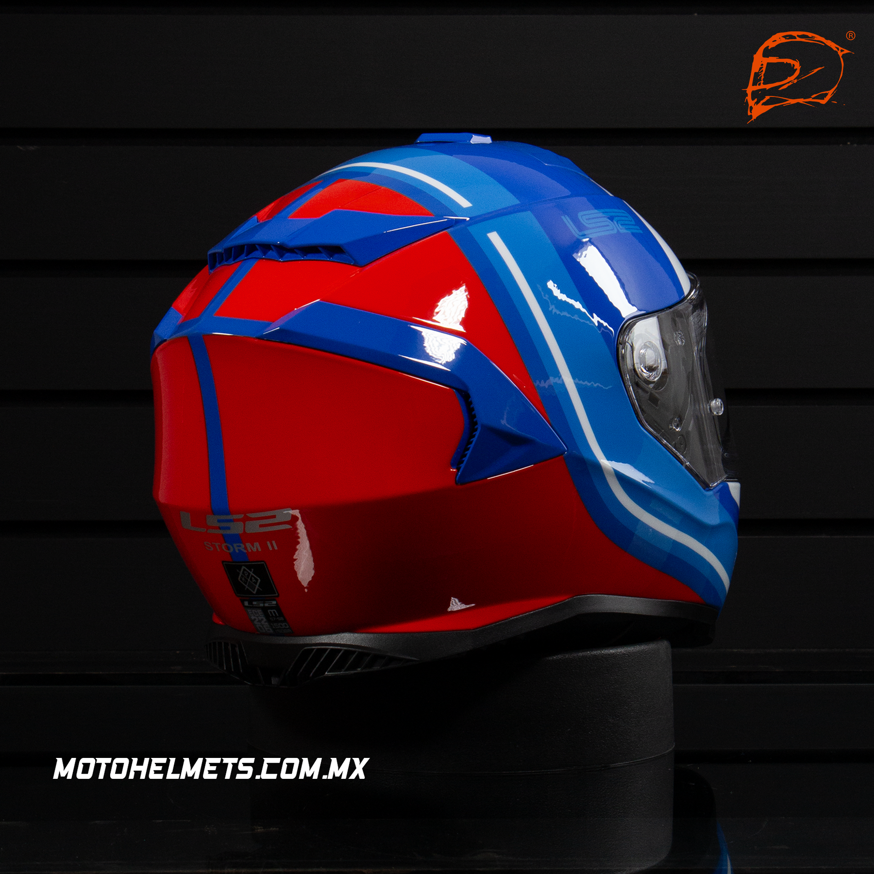 CASCO INTEGRAL LS2 STORM II RACER FF800 BCO/ROJ/NGO/AZL