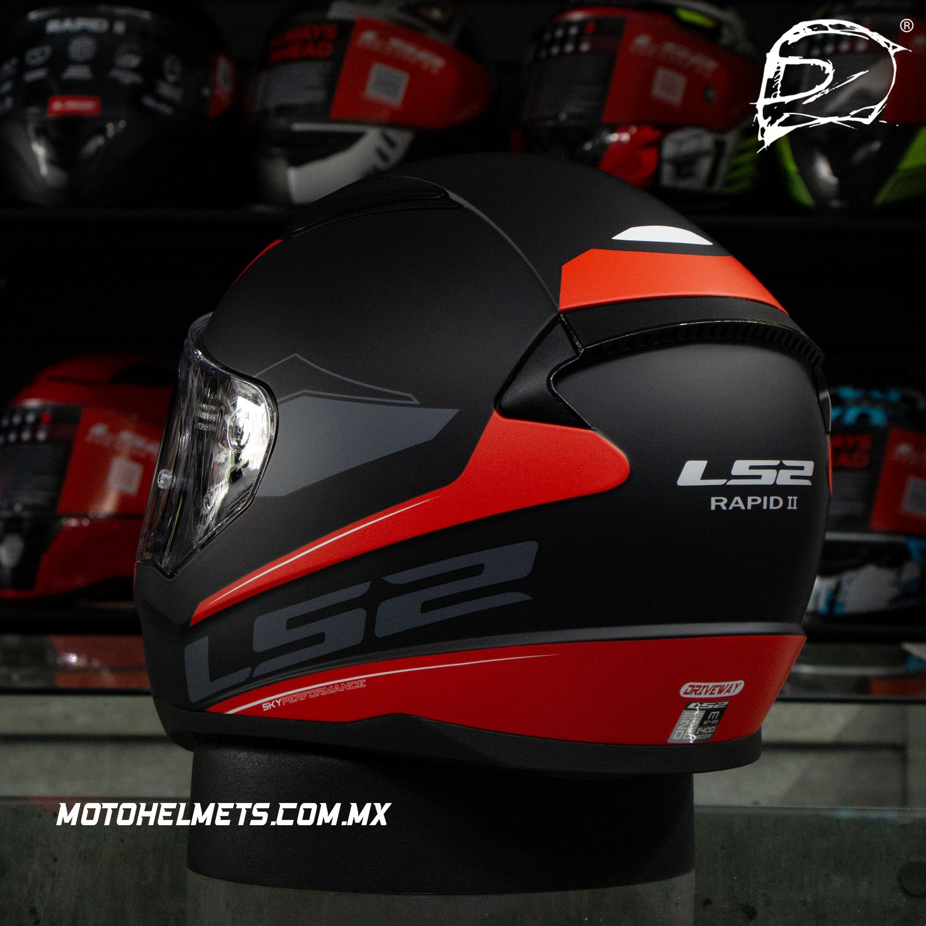 Casco Integral LS2 Rapid II Driveway Negro Rojo FF353