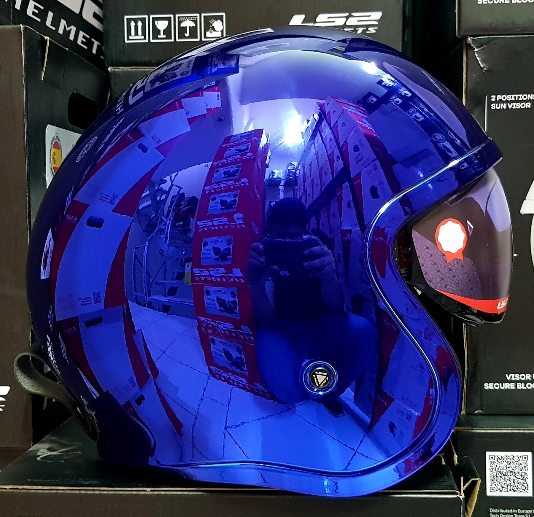 Casco LS2 Spitfire Solid Azul Cromo OF599