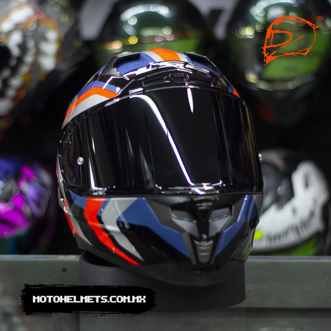 Casco LS2 Challenger Galactic Azul Naranja Fluo FF327