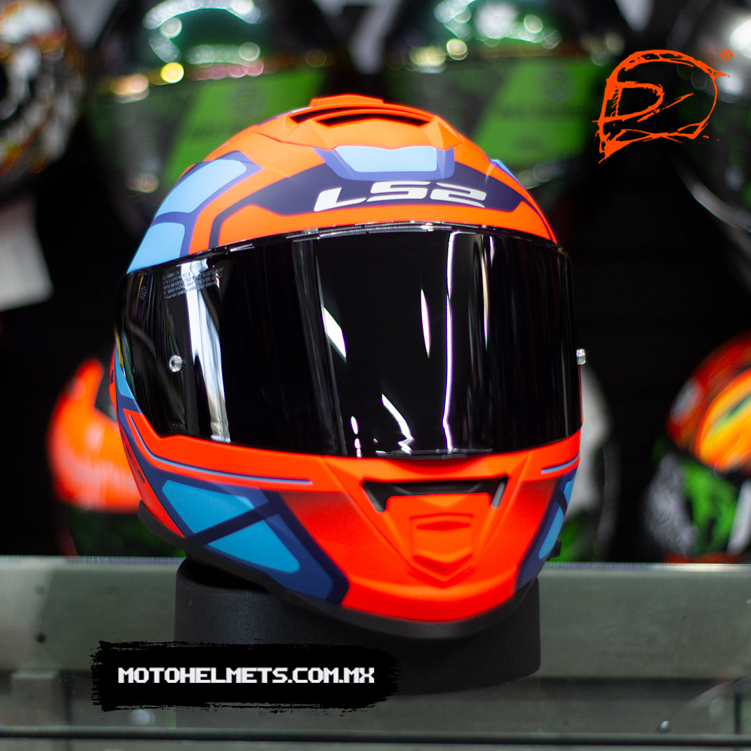 CASCO INTEGRAL LS2 STORM II FASTER FF800 AZUL NARANJA