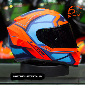 CASCO INTEGRAL LS2 STORM II FASTER FF800 AZUL NARANJA