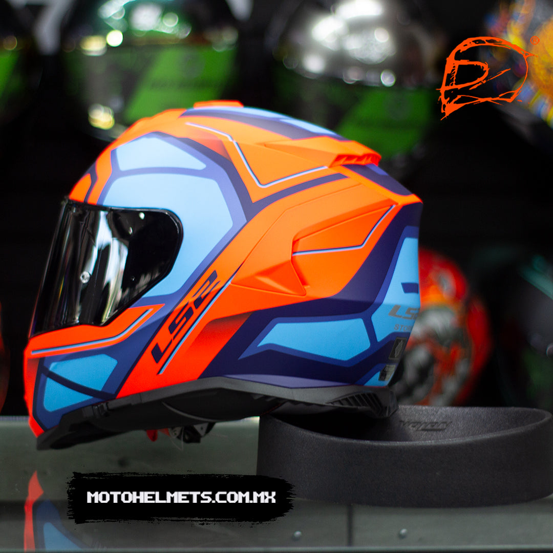 CASCO INTEGRAL LS2 STORM II FASTER FF800 AZUL NARANJA