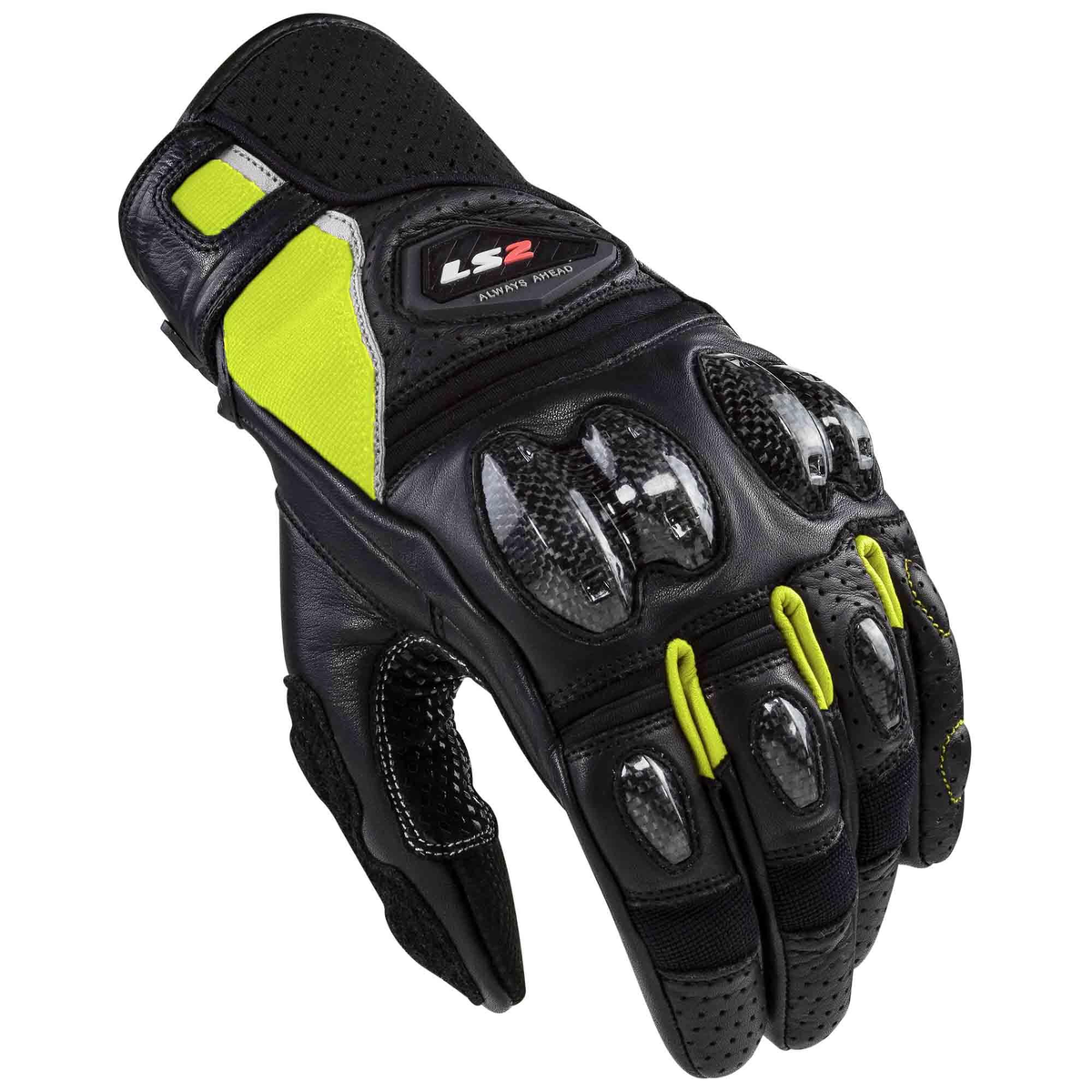 Guantes Ls2 Spark Il Leather Negro Amarillo Fluo